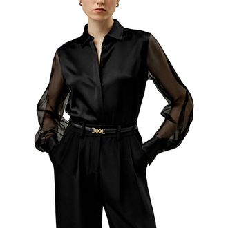LilySilk Ethereal Silk Shirt in Black at Nordstrom, Size X-Small