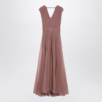 Brunello Cucinelli Brunello Cucinelli Pink Crispy Silk Dress With Belt