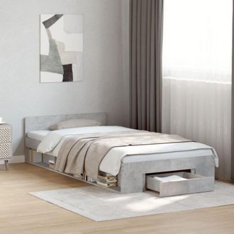 vidaXL Cama Con Caj&oacute;n Madera De Ingenier&iacute;a Gris Hormig&oacute;n 90x190 Cm Vidaxl