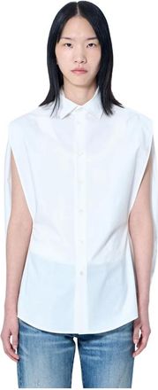 Maison Margiela Overhemden, Dames, Wit, S, Katoen, Katoenen Poplin Shirt