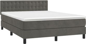 vidaXL Vidaxl - Cama Box Spring Colch&oacute;n Y Led Terciopelo Gris Oscuro 140x190 Cm