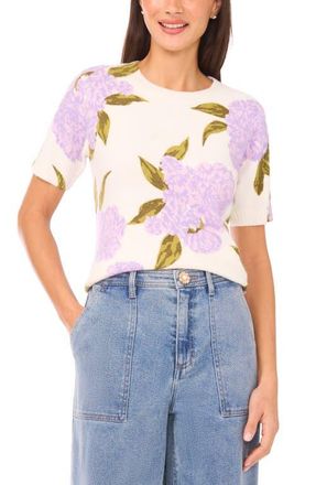 CeCe by Cynthia Steffe Hydrangea Print Short Sleeve Sweater in Orchid Petal at Nordstrom, Size Xx-Large