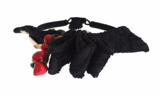 Dolce & Gabbana Womens Diadem Headband Tiara Berry Fruit Crystal Bow Hair Black Cotton Accessory