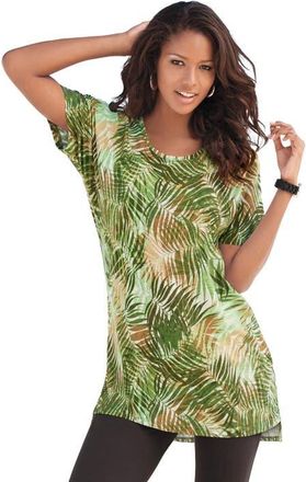 Roaman's Plus Size Printed Slub Tunic Top in Olive Multi Palms at Nordstrom, Size 32