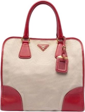 Prada Pre-owned Handbags, female, Beige, Size: ONE SIZE Pre-owned Vintage Canvas Handbag