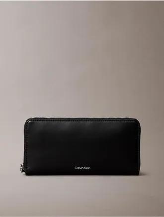 Calvin Klein Womens Signature Logo Strap Zip Wallet - Black