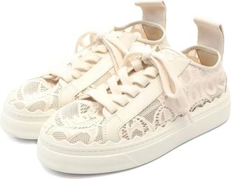 Chloé Sneakers Lauren in pizzo con rifiniture in pelle - Toni neutri