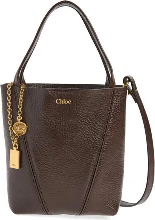 Chlo&eacute; Small Spin Leather Crossbody Tote in Kohl Brown at Nordstrom