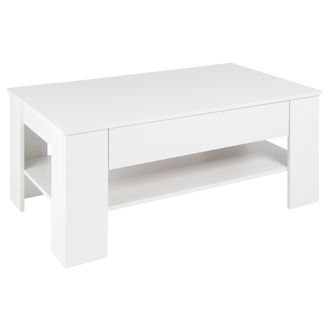 ML Design Ml-design Mesa De Centro Con 1 Caj&oacute;n Y Estante De Almacenamiento 110 X 65 X 48 Cm Blanco De Madera Mueble Auxiliar Elegante Mesita De Caf&eacute; Rectangular