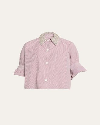 TWP Next Ex Striped Cropped Shirt with Crystal Collar