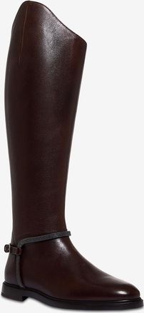Brunello Cucinelli Flache Stiefel aus genarbtem Leder Precious Spurs