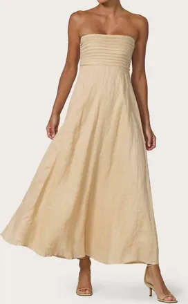 Lusana Talia Pintuck Linen Maxi Dress In Champange