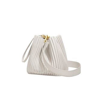 Generic Handbag Leather Large Capacity Commuter Bucket Bag Womens Single Shoulder Slant Crossbody(Gypsum White)