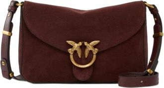 Pinko Pinko - Love Satchel Mini Suede - Dames - Tassen - Rood - Maat: ONE Size Su&egrave;de