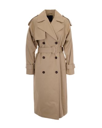 Liu Jo Midi-Length Gabardine Trench Coat with Double-Breasted Closure and Belted Waist