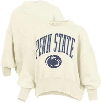 Pressbox Womens Pressbox Natural Penn State Nittany Lions Oversized Waist-Length Crewneck Sweatshirt at Nordstrom, Size Xx-Large