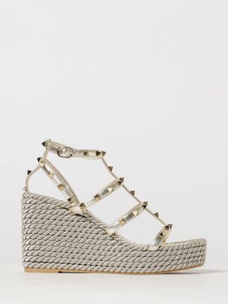 Valentino Garavani Rockstud Laminated Leather Wedge Sandals with Studs