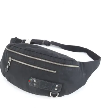 Gucci Black Leather Canvas Pouch Sling Bag (Pre-Owned)