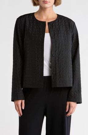 Eileen Fisher Silk Habutai Quilted Round Neck Jacket in Black at Nordstrom Rack, Size X-Large