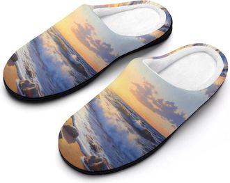 Generic Sunset Over Beach Womens Cotton Slipper Comfortable Cozy Plush Slippers Anti-Skid Indoor House Closed Toe Shoes
