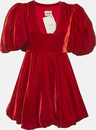 Khaite Red Velvet Puff Sleeve Leona Mini Dress
