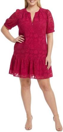 London Times Zip Front Short Sleeve Burnout Shift Dress in Cerise at Nordstrom Rack, Size 1 X