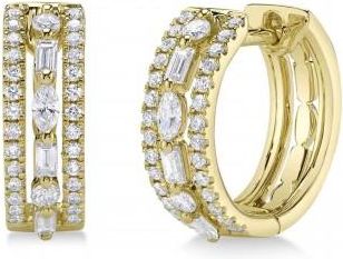 Allurez Lab Grown Diamond Baguette Marquise Huggie Earrings 14K Yellow Gold (0.59ct)