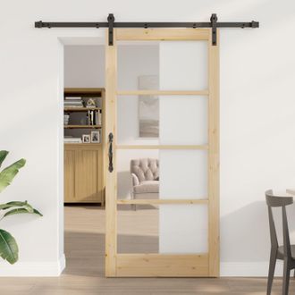 Berkfield Home Sliding Door with Hardware Set ORKDALSolid Wood & Glass