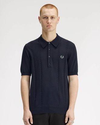 Fred Perry Mens Polo Shirt in Dark Blue Wool - Size X-Large