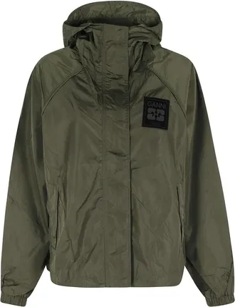 Ganni Light Jackets, female, Green, Size: 2XS/XS Nylon Jacket