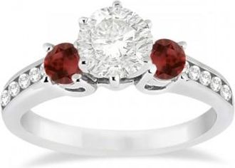 Allurez Three-Stone Garnet & Diamond Engagement Ring 18k White Gold (0.45ct)