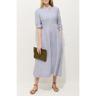 Alex Mill Isabella Long Sleeve Stripe Linen Shirtdress in Navy/ivory at Nordstrom, Size X-Small
