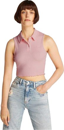 Tommy Jeans Geribbeld mouwloos poloshirt voor dames (Roze)
