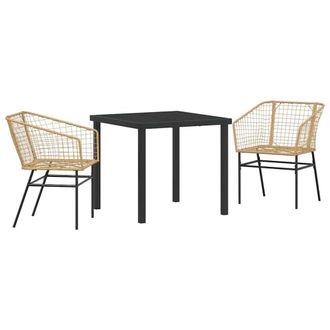 Berkfield Home 3 Piece Garden Dining Set Brown Poly Rattan