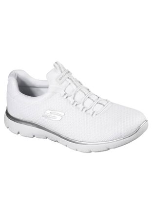 Skechers Womens Athletic Sneakers In White Silver
