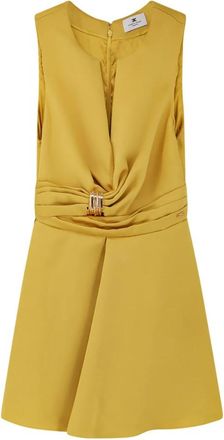 Elisabetta Franchi Duchess Satin Jurk met Juweeldetail - Dames - Korte kleedjes - Geel - L - Polyester - Kleedjes