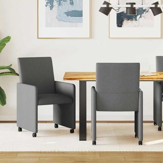 vidaXL Vidaxl Sedie Da Pranzo Con Ruote 2 Pz Tessuto Grigio Scuro