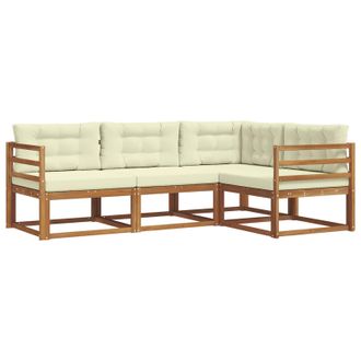 vidaXL Conjunto De Sof&aacute;s De Exterior Con Coj&iacute;n 4 Pcs Natural Y Crema Vidaxl