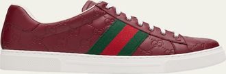 Gucci Mens Ace GG Embossed Leather Low-Top Sneakers