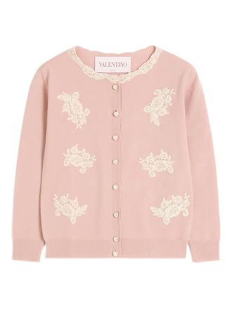 Valentino Garavani embroidered lace cardigan - women - Polyamide/Virgin Wool/Polyester/Cotton - S - Pink