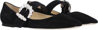 Jimmy Choo London Rhinestone-Embellished Suede Ballet Flat - Black