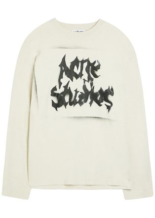 Acne Studios Logo-print Long-sleeve Cotton-blend T-shirt - White - XL