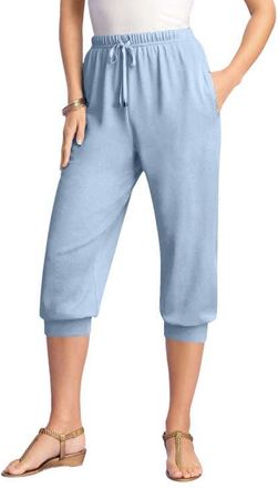 Roaman's Plus Size Soft Knit Capri Pant With Drawstring Waist in Pale Blue at Nordstrom, Size 5X