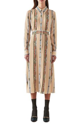 L.k. Bennett Kate Long Sleeve Belted Shirtdress in Gold Multi at Nordstrom, Size 12 Us
