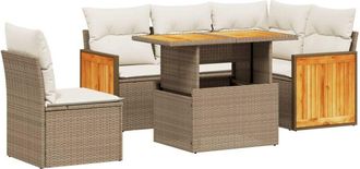 vidaXL Vidaxl - Juego De Sof&aacute;s Jard&iacute;n Con Cojines 6 Pzas Rat&aacute;n Sint&eacute;tico Beige