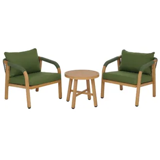 Hhg [nunca Usado] Conjunto De Sal&oacute;n De Aluminio Hhg-112, Conjunto De Jard&iacute;n Y Balc&oacute;n Con Silla Y Mesa, Tejido (220 G/m&sup2;), Aspecto De Madera, Verde Oliva