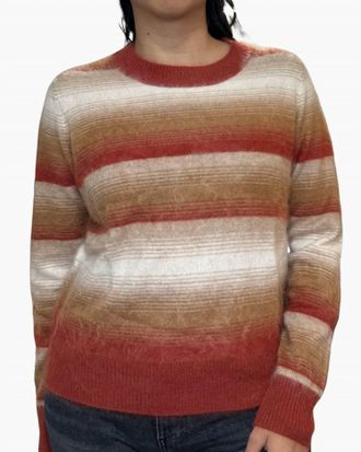 Autumn Cashmere Brushed Ombre Stripe Crew Sweater In Ginger Combo