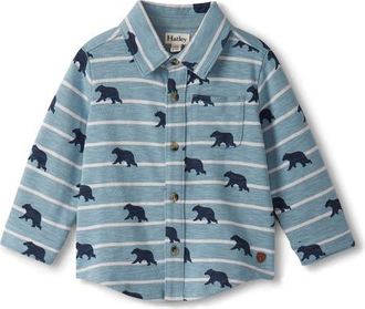 Hatley Bear Print Knit Cotton Button-Up Shirt in Arona at Nordstrom, Size 18-24M