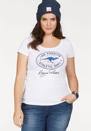 Kangaroos T-Shirt KANGAROOS, Damen, Gr. 44/46, weiss (wei&szlig;), Rippware, Obermaterial: 100% Baumwolle, bedruckt, kontrastfarbene Details, sehr figurbetont h&uuml;ftbed