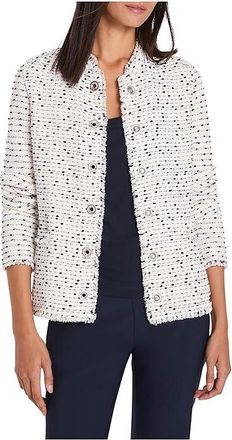 Nic+Zoe Nep Weave Military Fringe Mix Knit Jacket Womens Jacket Cream : XL, Acrylic/Cotton/Nylon